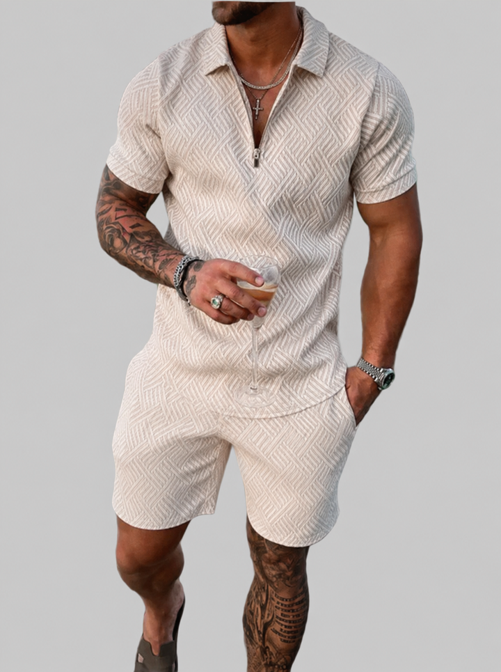 Men's Slim Fit Set – Casual for Summer Use, With Short Sleeves and Zipper