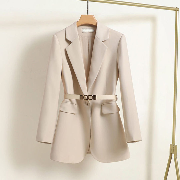Blazer with Lapel Collar and Belt for Women