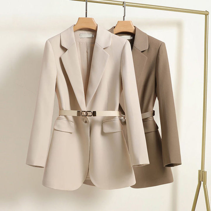 Blazer with Lapel Collar and Belt for Women