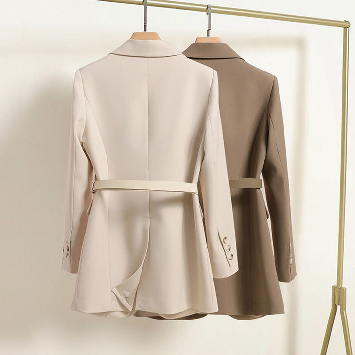 Blazer with Lapel Collar and Belt for Women