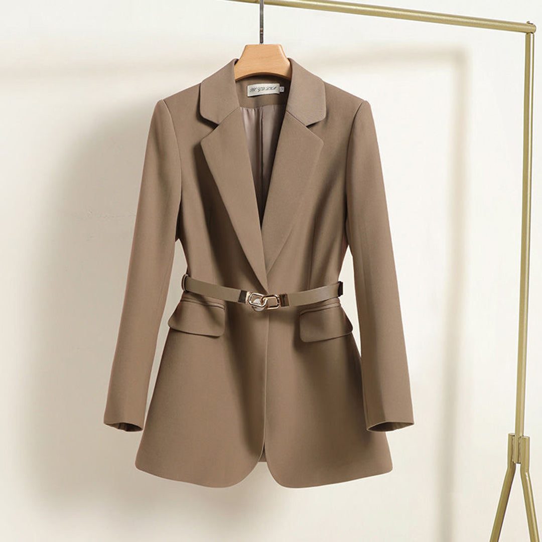 Blazer with Lapel Collar and Belt for Women