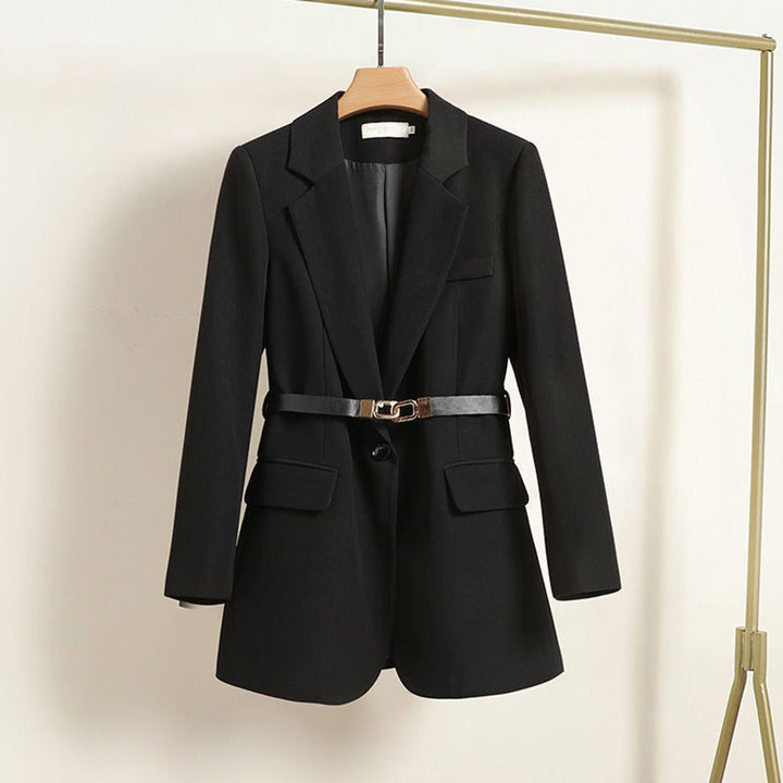 Blazer with Lapel Collar and Belt for Women