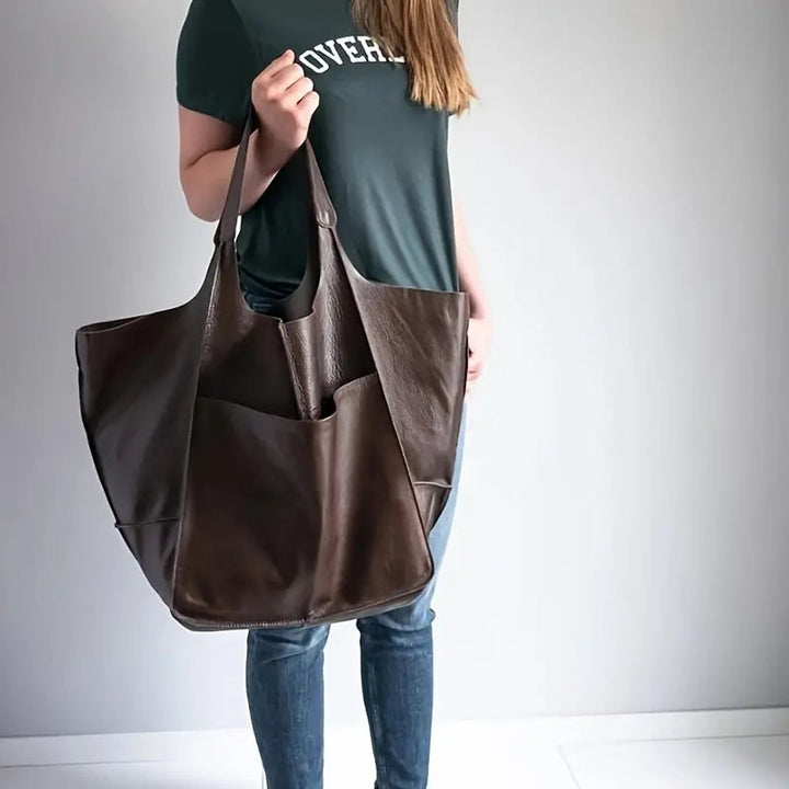 Charlotte Women's Oversized Shopper Bag Made of Vegan Leather with Magnetic Closure, view 6 - Elena Harper