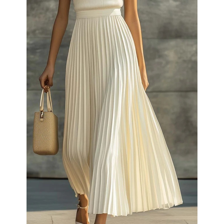 Bernadette Pleated Maxi Dress in Cream