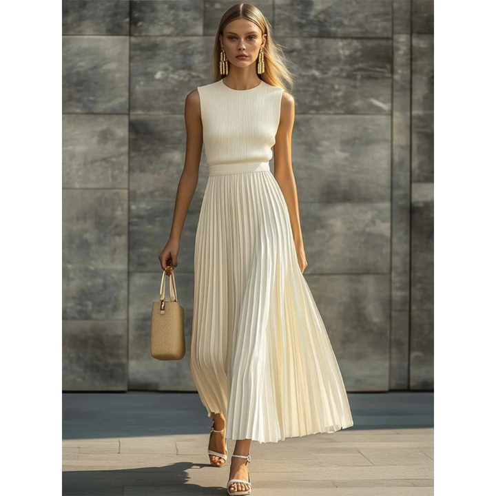 Bernadette Pleated Maxi Dress in Cream