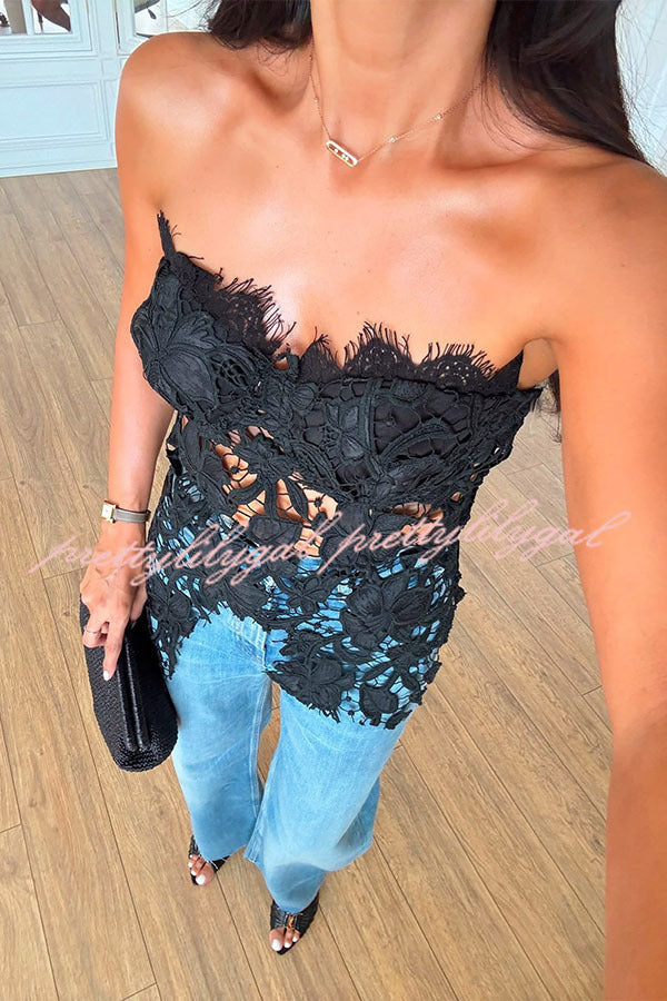 Floral Embroidered Lace Strapless Top