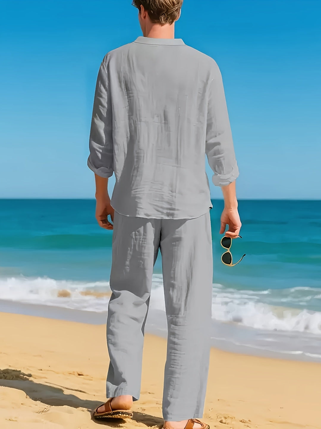 LAURENT MONACO | LINEN SET WITH V-NECK FOR MEN