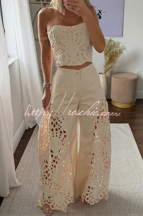 Sienna Embroidered Cut-Out Palazzo Pants Two-Piece Set, view 4 - Elena Harper