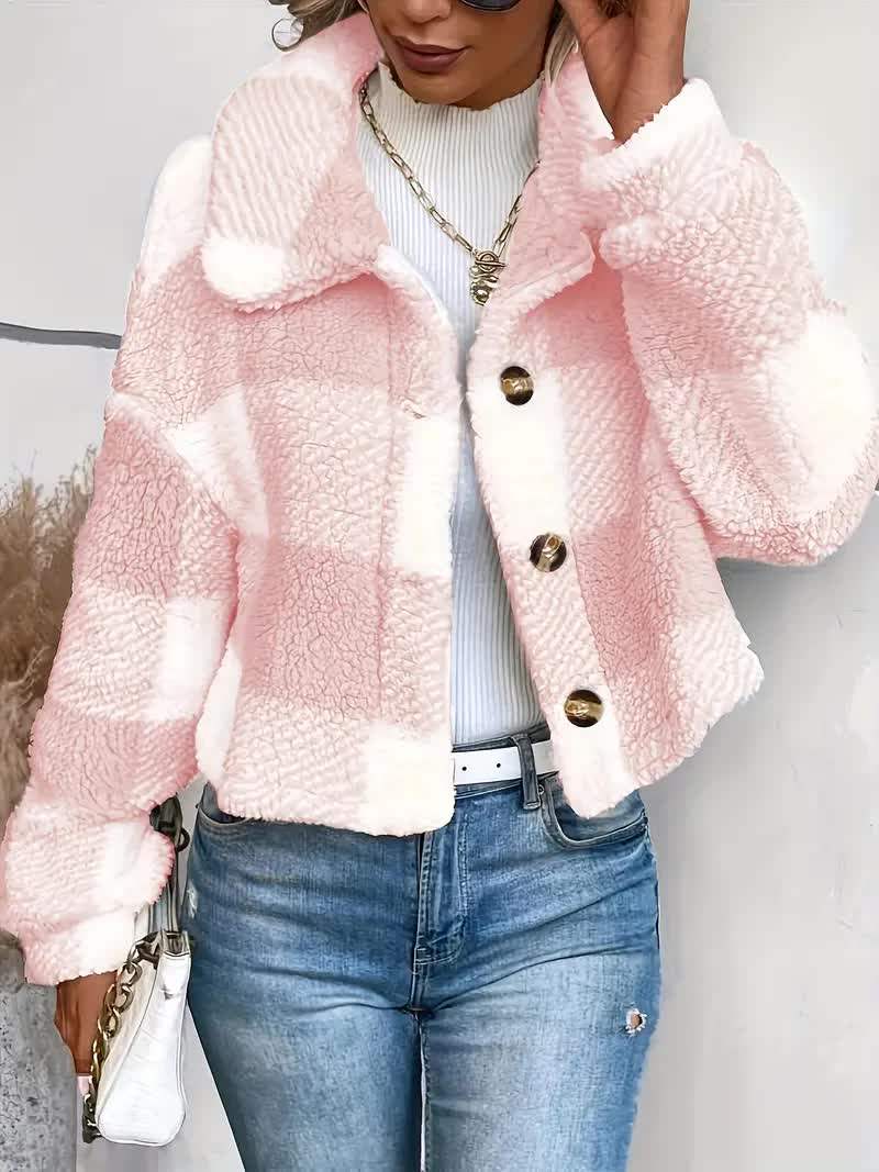 Priya - Chic Vichy Sherpa Coat