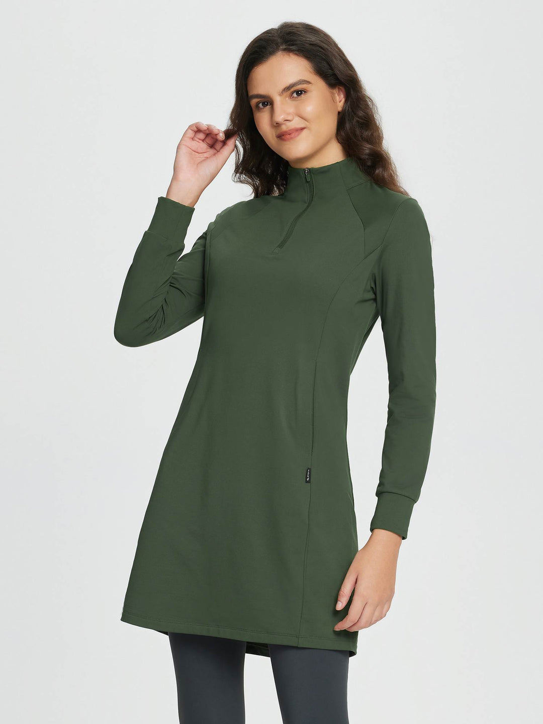 Quarter-Zip Knit Sweater Dress with Pockets