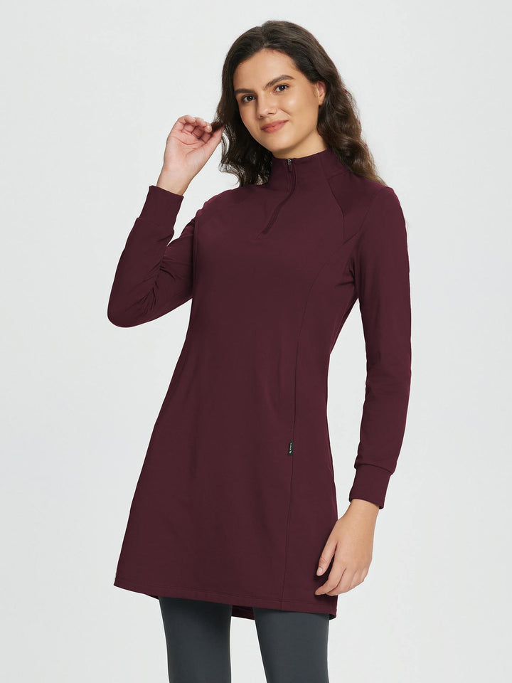Quarter-Zip Knit Sweater Dress with Pockets