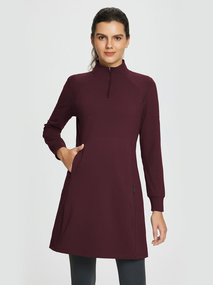 Quarter-Zip Knit Sweater Dress with Pockets