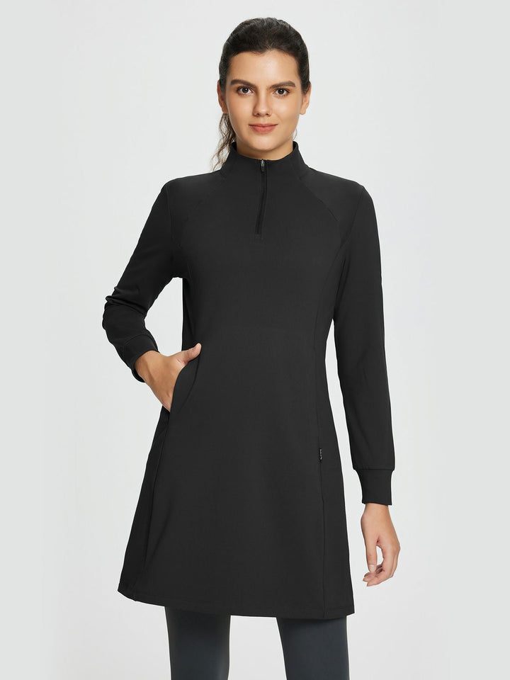 Quarter-Zip Knit Sweater Dress with Pockets