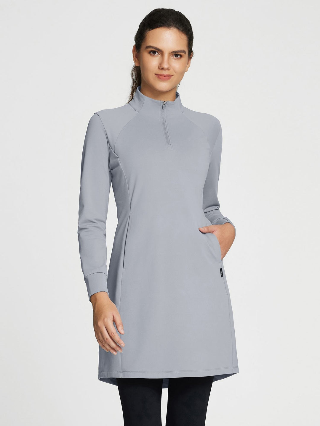 Quarter-Zip Knit Sweater Dress with Pockets