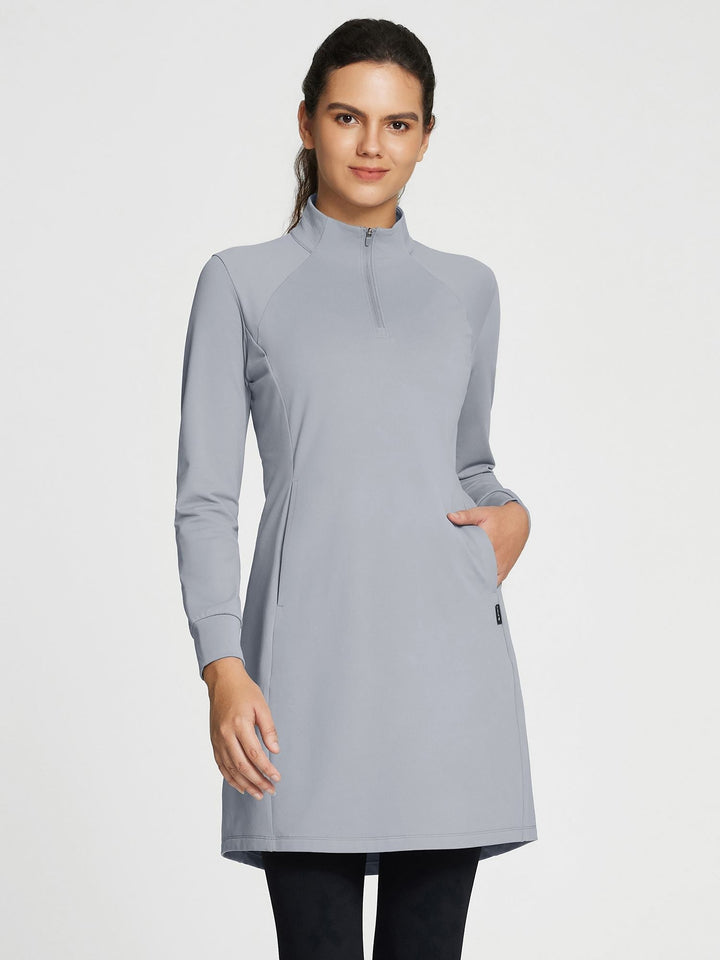 Quarter-Zip Knit Sweater Dress with Pockets