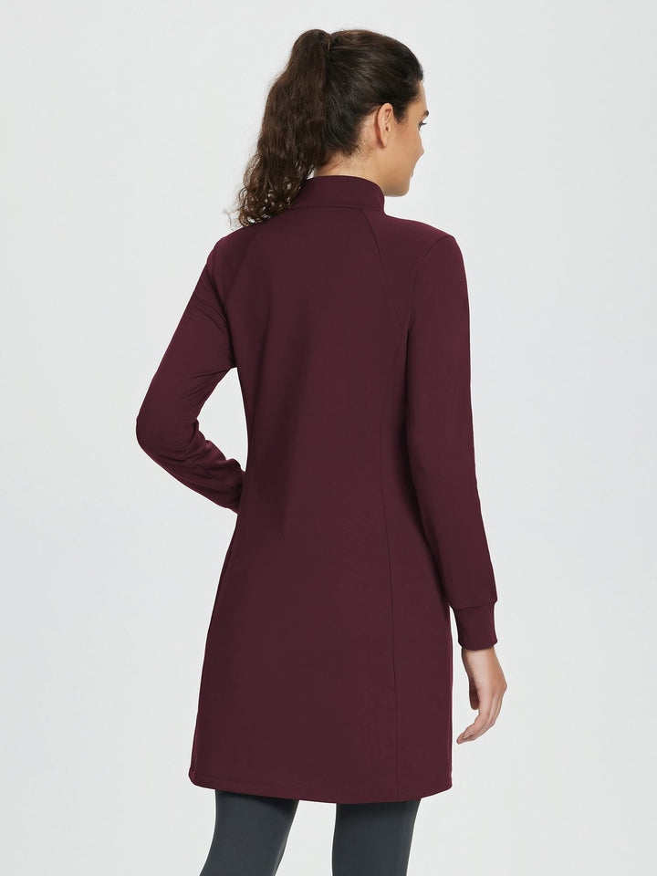 Quarter-Zip Knit Sweater Dress with Pockets