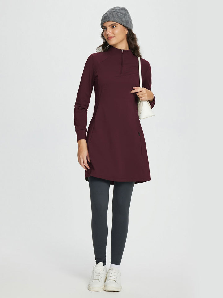 Quarter-Zip Knit Sweater Dress with Pockets