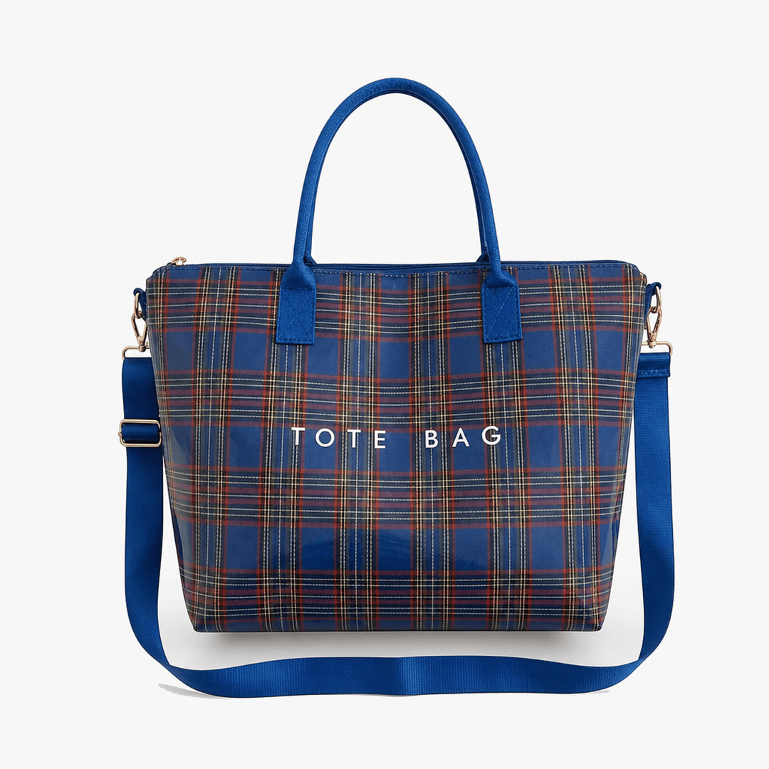 Carroway Glossy Checkered Tote Bag - Elena Harper