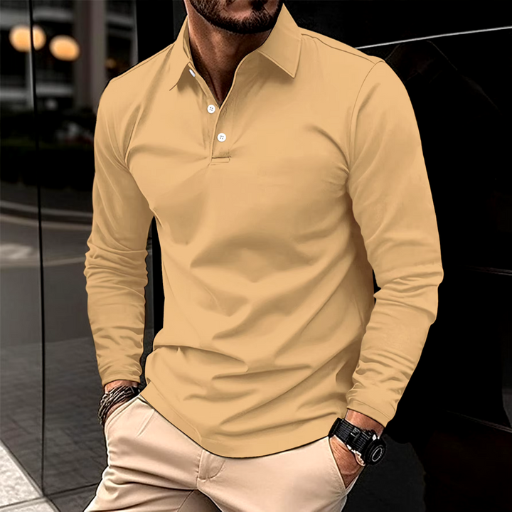 Gideon | Men's Long Sleeve Polo Shirt with Collar, Slim Fit