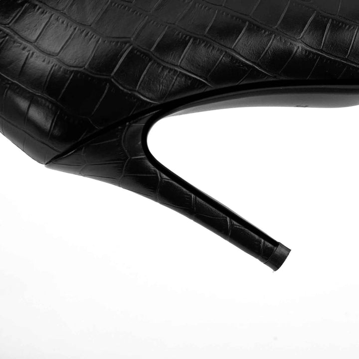 Ladies Knee-High Croco-Print Stiletto Pointed-Toe Boots