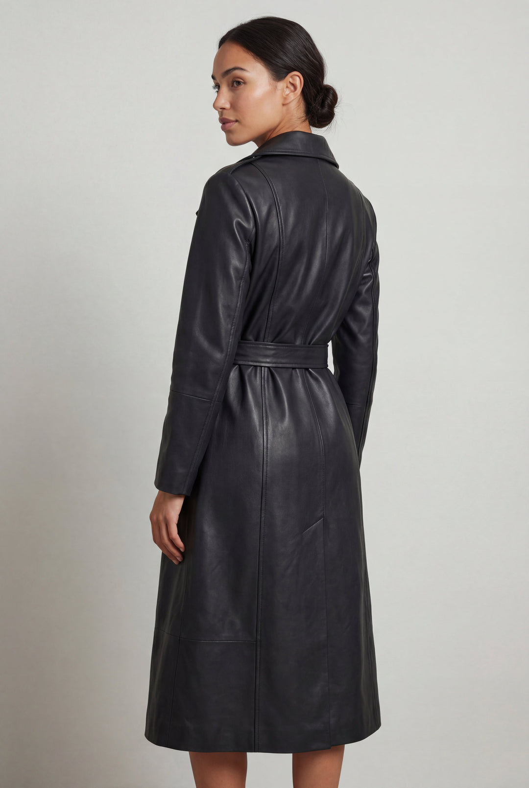 Ladies Trench Coat Black Double-Breasted with Belt