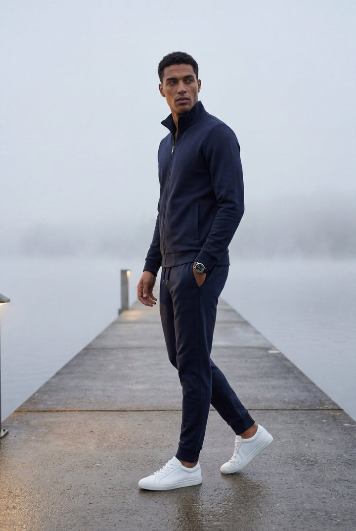 Men's Training Suit Black Slim Tapered with Zipper