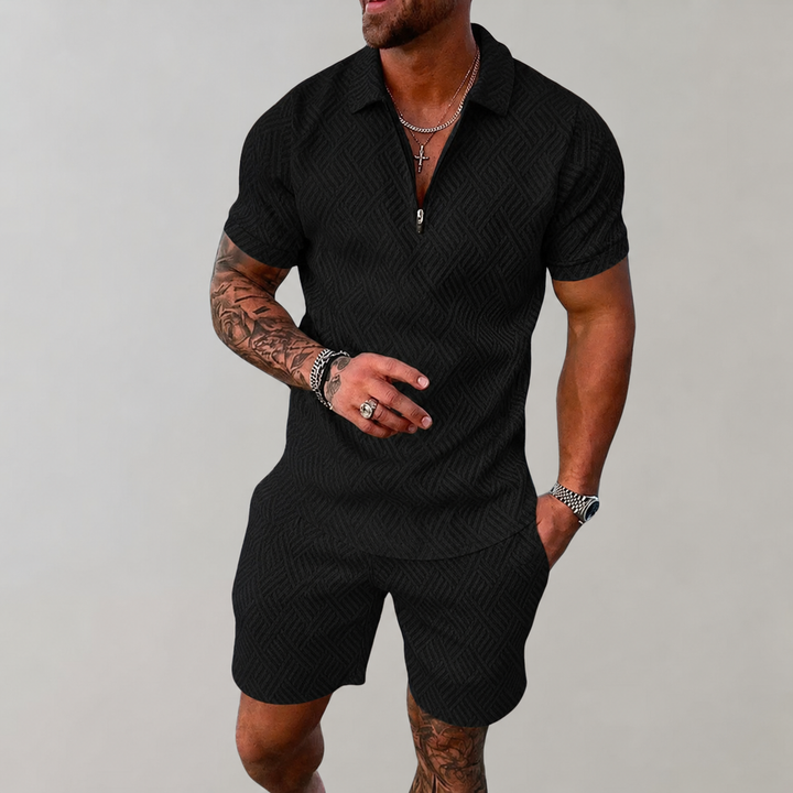 Men's Slim Fit Set – Casual for Summer Use, With Short Sleeves and Zipper