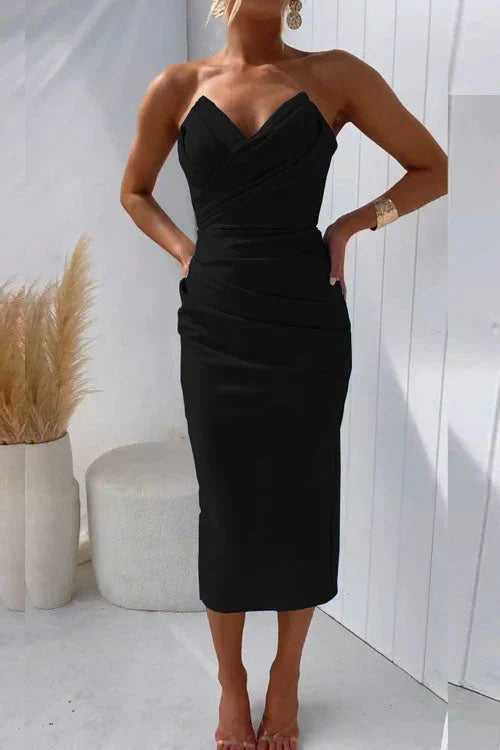 Women's Strapless Bodycon Midi Cocktail Dress