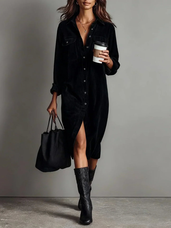 Aurovia Elegant Dress with Flared Hem, view 7 - Elena Harper