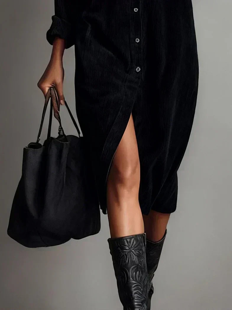 Aurovia Elegant Dress with Flared Hem, view 9 - Elena Harper