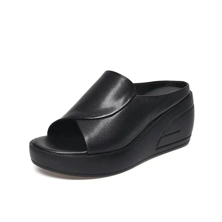 Women's Wedge Mules with Wide Strap in PU