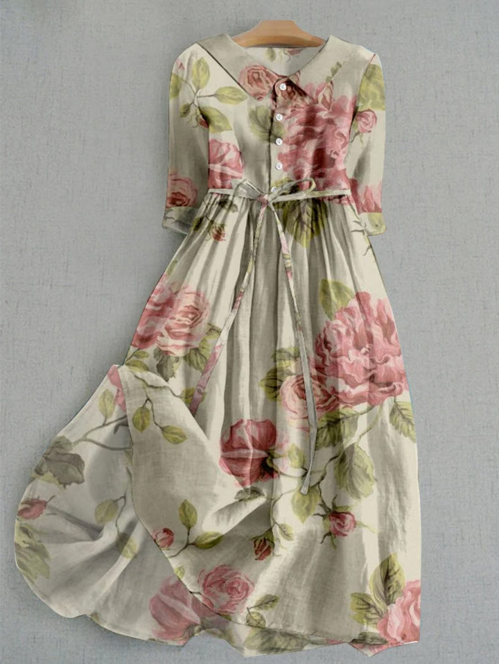 Flower Maxi Dress with Button Closure for Women