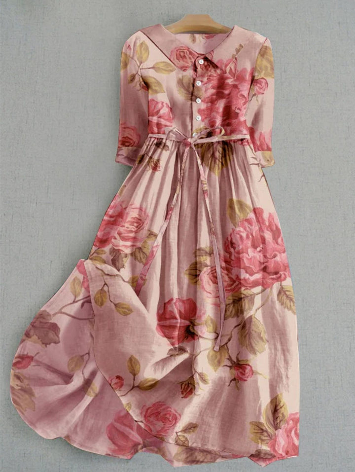 Flower Maxi Dress with Button Closure for Women
