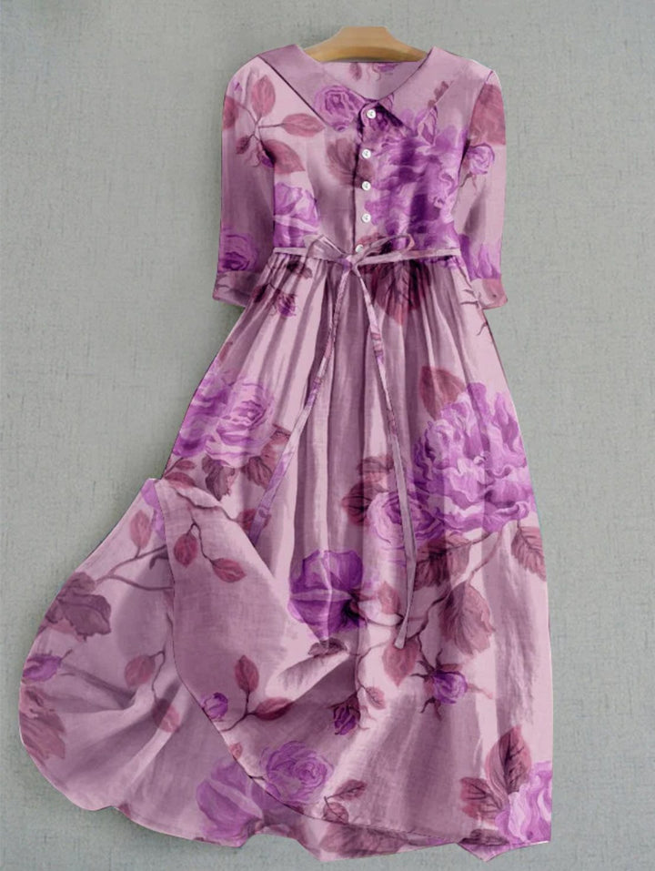 Flower Maxi Dress with Button Closure for Women
