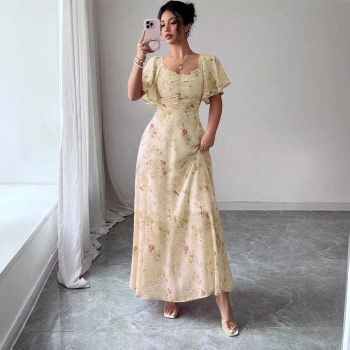 Flower Maxi Dress with Short Sleeves for Women