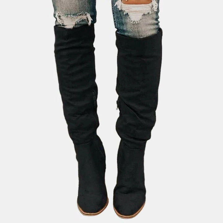 Block Heel Over-the-Knee Boots with Zipper for Women