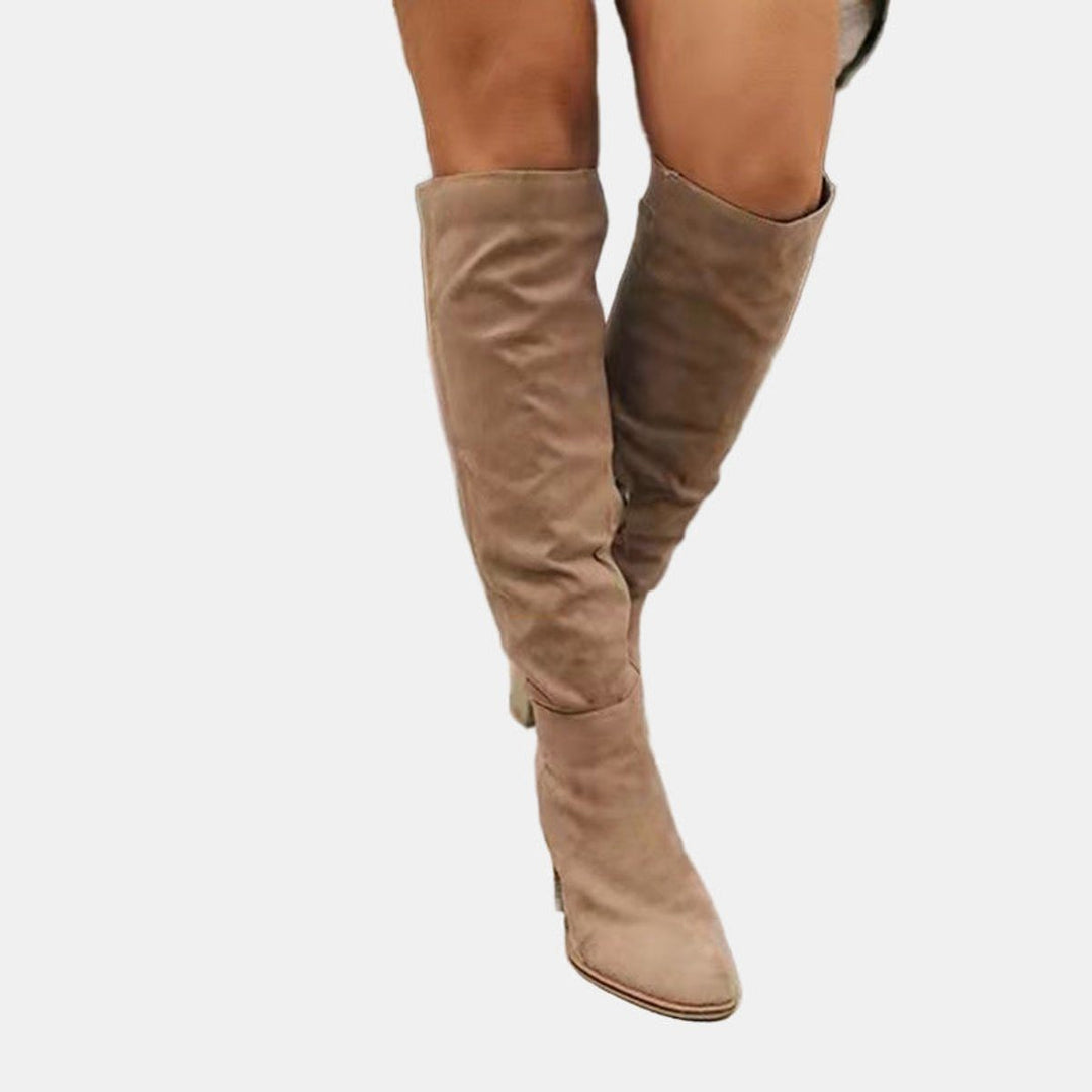 Block Heel Over-the-Knee Boots with Zipper for Women