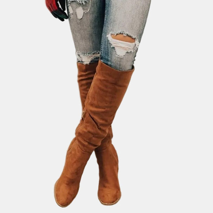 Block Heel Over-the-Knee Boots with Zipper for Women