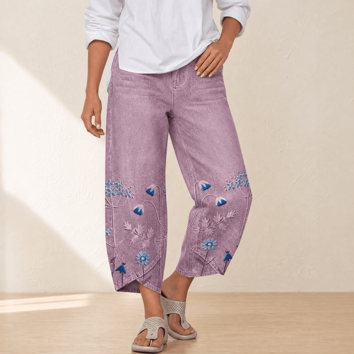Bloomara Women's Embroidered Wide-Leg Jeans with Tulip Hem - Elena Harper