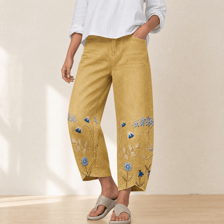 Bloomara Women's Embroidered Wide-Leg Jeans with Tulip Hem - Elena Harper