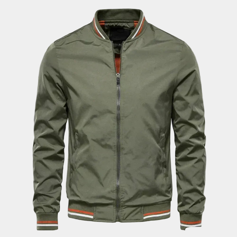 Men's Zip-Up Bomber Jacket with High Collar - Elena Harper