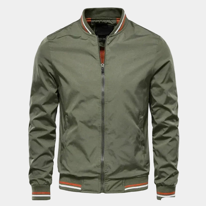 Men's Zip-Up Bomber Jacket with High Collar - Elena Harper