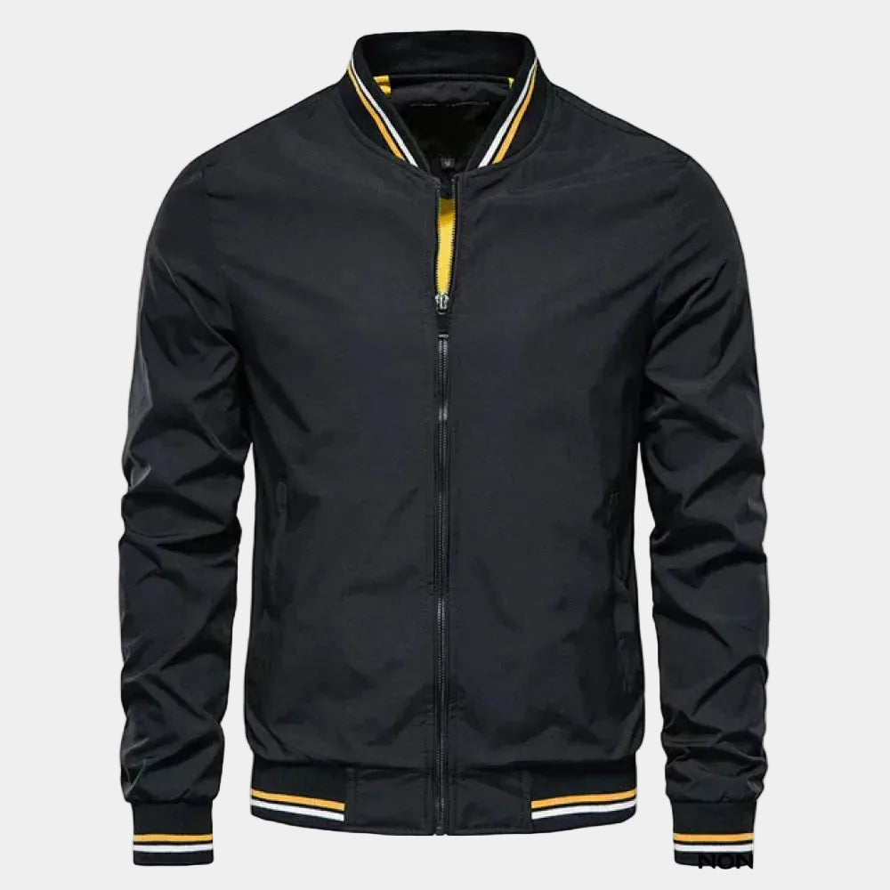 Men's Zip-Up Bomber Jacket with High Collar - Elena Harper