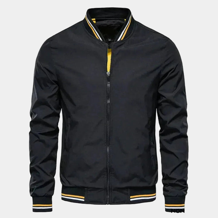 Men's Zip-Up Bomber Jacket with High Collar - Elena Harper