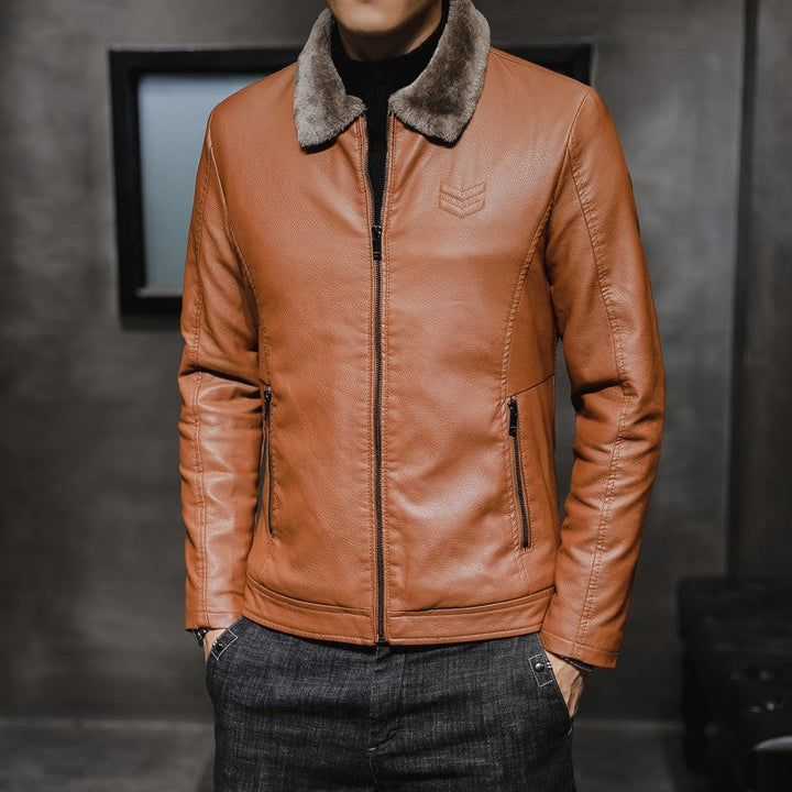 Men's Leather-Look Jacket with Synthetic Fur, Zip-Up
