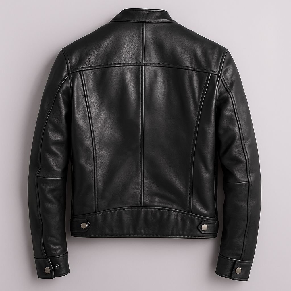 Men's Faux Leather Jacket with High Collar and Zipper