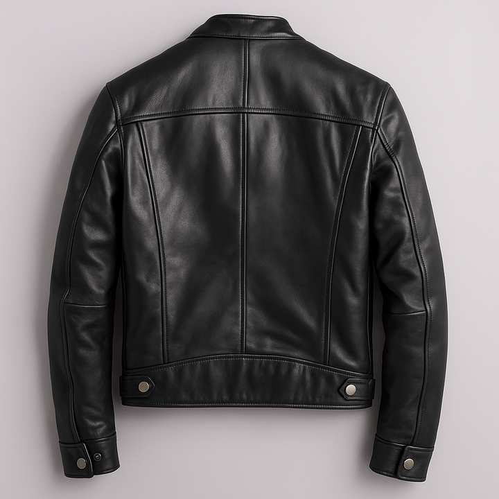 Men's Faux Leather Jacket with High Collar and Zipper