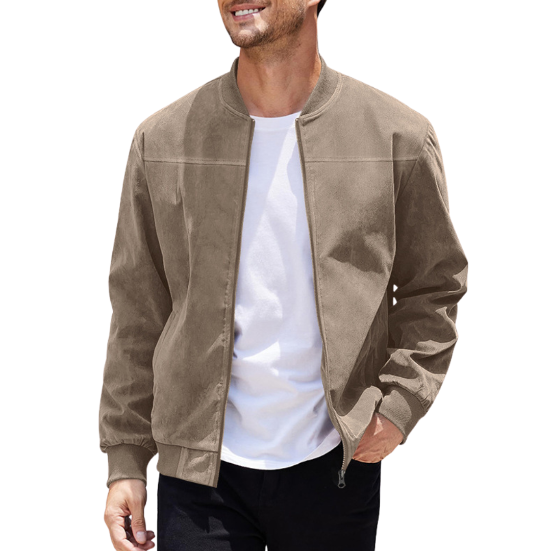 Men's Zip-Up Ribbed Jacket with High Collar