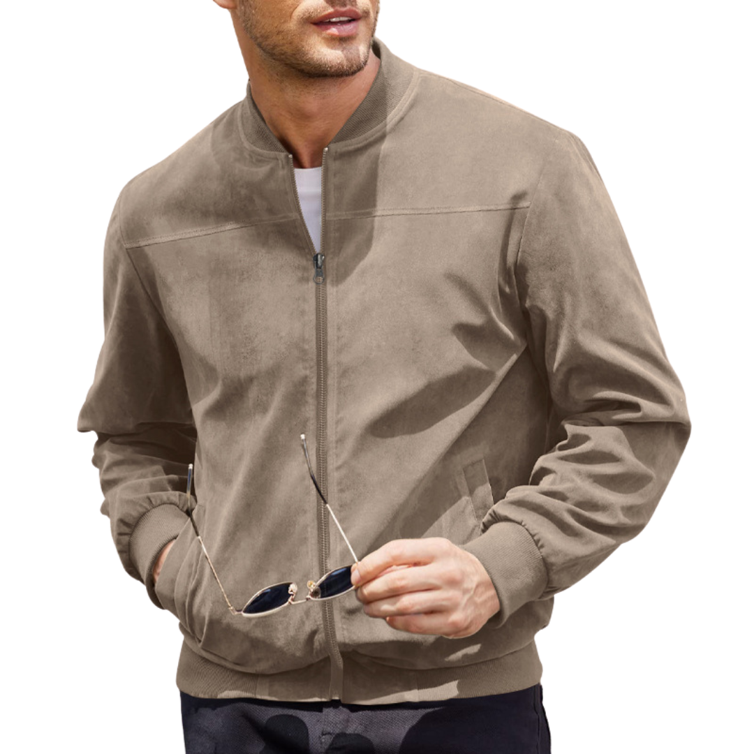 Men's Zip-Up Ribbed Jacket with High Collar
