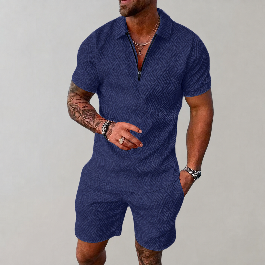 Men's Slim Fit Set – Casual for Summer Use, With Short Sleeves and Zipper